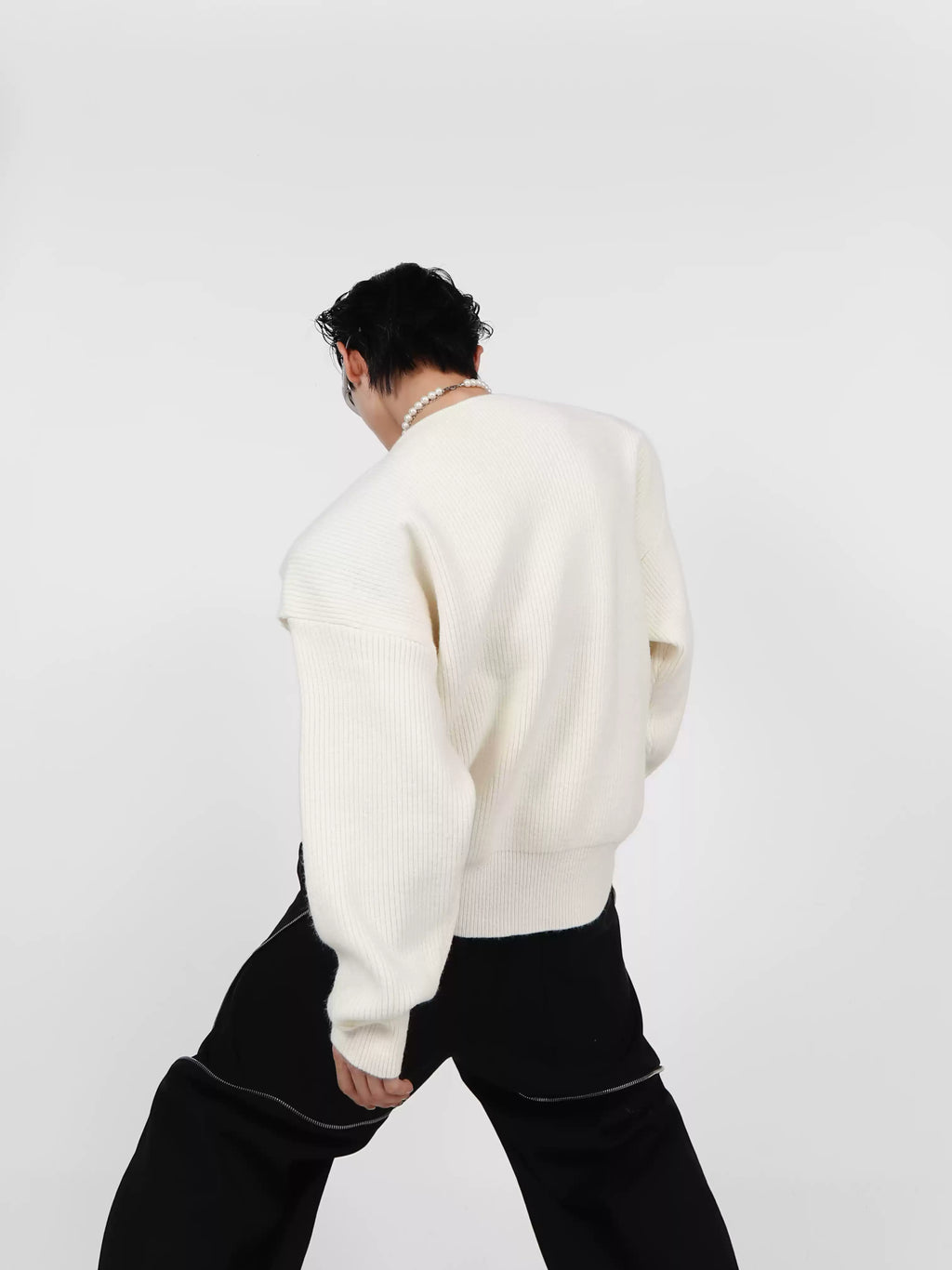 Metal Buckle Cut-Out Knit Sweater