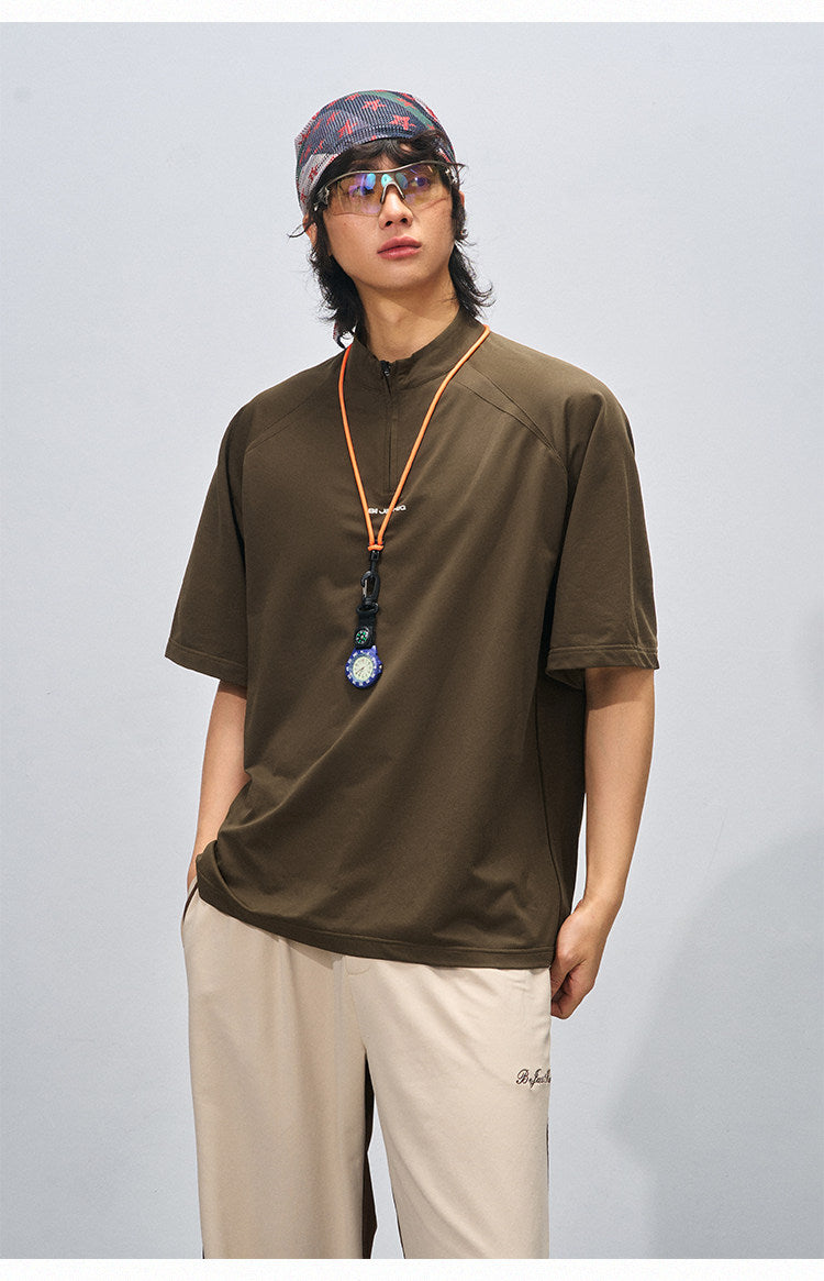 Half-Zip Stand Collar Polo T-Shirt