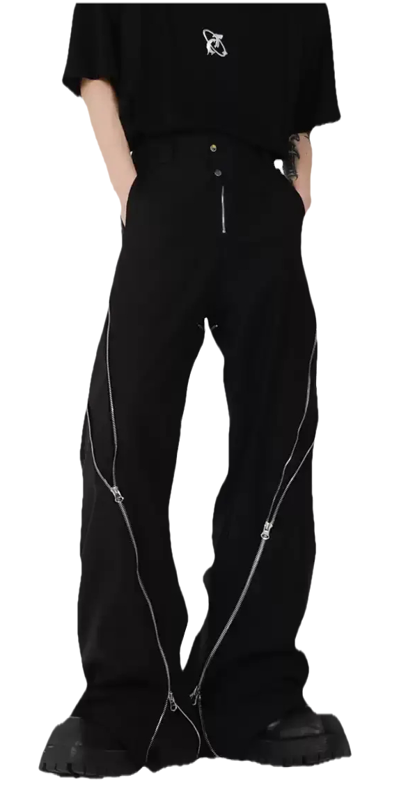 Zip-Slit Flared Straight Leg Trousers