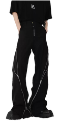 Zip-Slit Flared Straight Leg Trousers