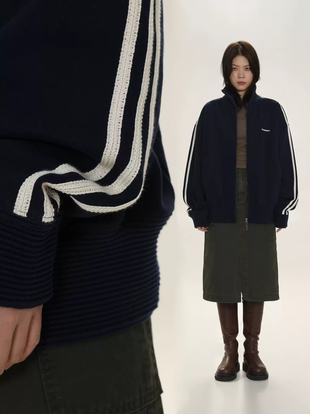 Unisex Retro Stand Collar Zip Track Jacket