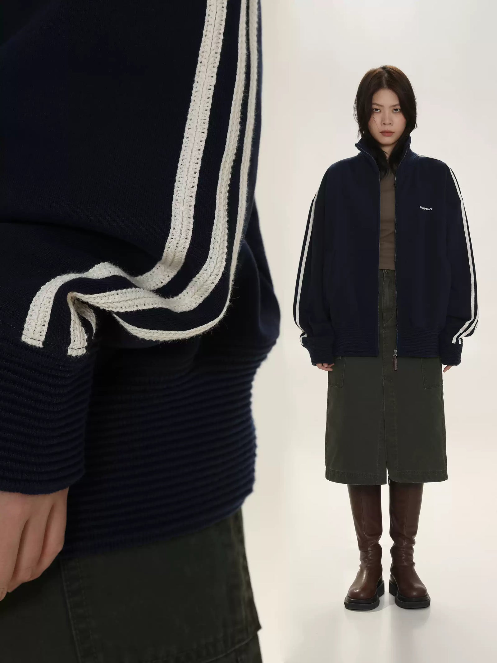 Unisex Retro Stand Collar Zip Track Jacket