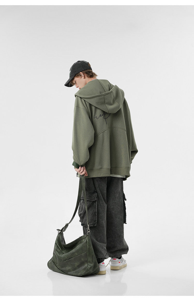 Unisex Waffle Knit Fleece-Lined Zip Hoodie