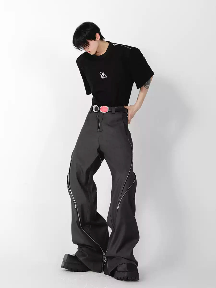 Zip-Slit Flared Straight Leg Trousers