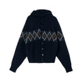 Jacquard Hooded Sweater Offset Diamond Pattern