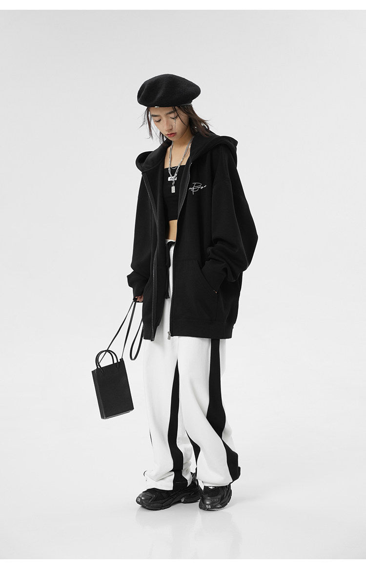 Unisex Waffle Knit Fleece-Lined Zip Hoodie
