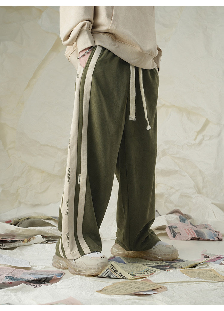 Fleece-Lined Suede Straight Leg Sweatpants