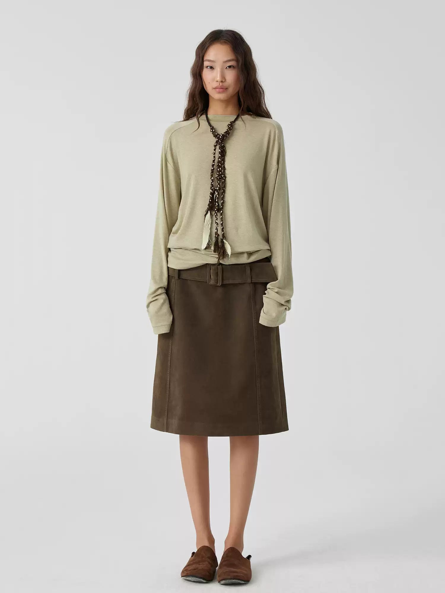 Suedette Skirt with Belt