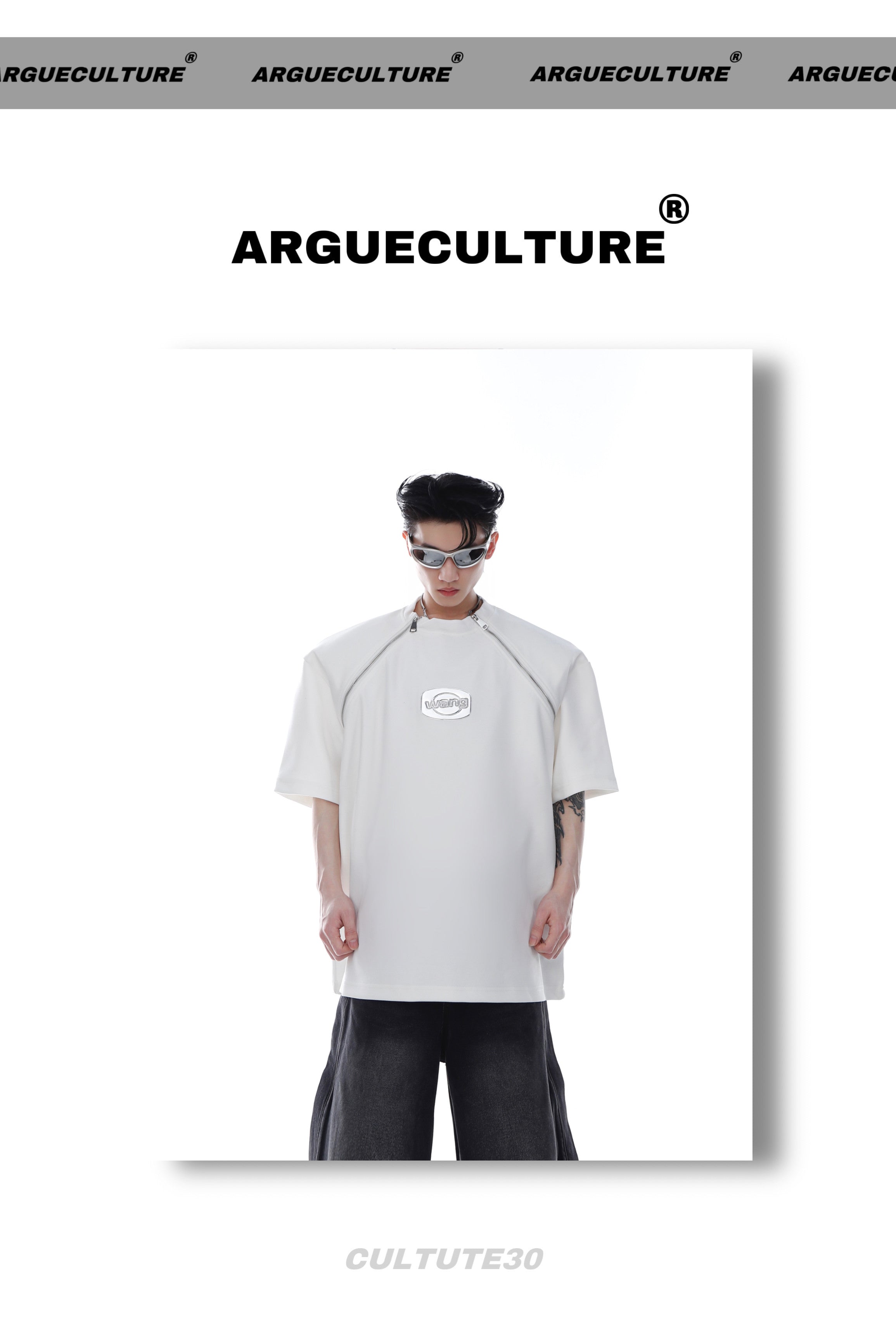 Padded Shoulder Zipper Splice T-Shirt