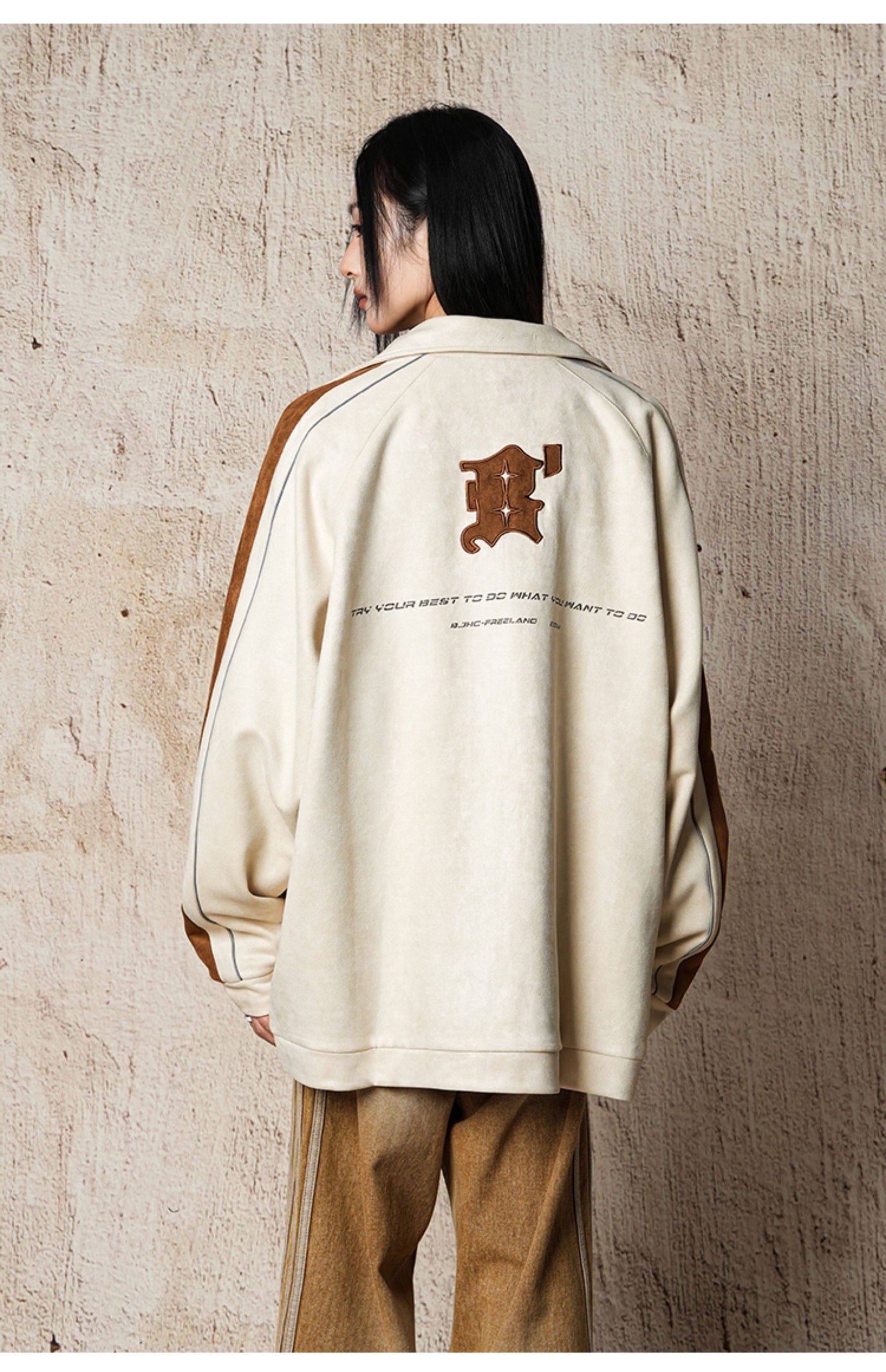 Unisex Vintage Faux Suede Bomber Jacket