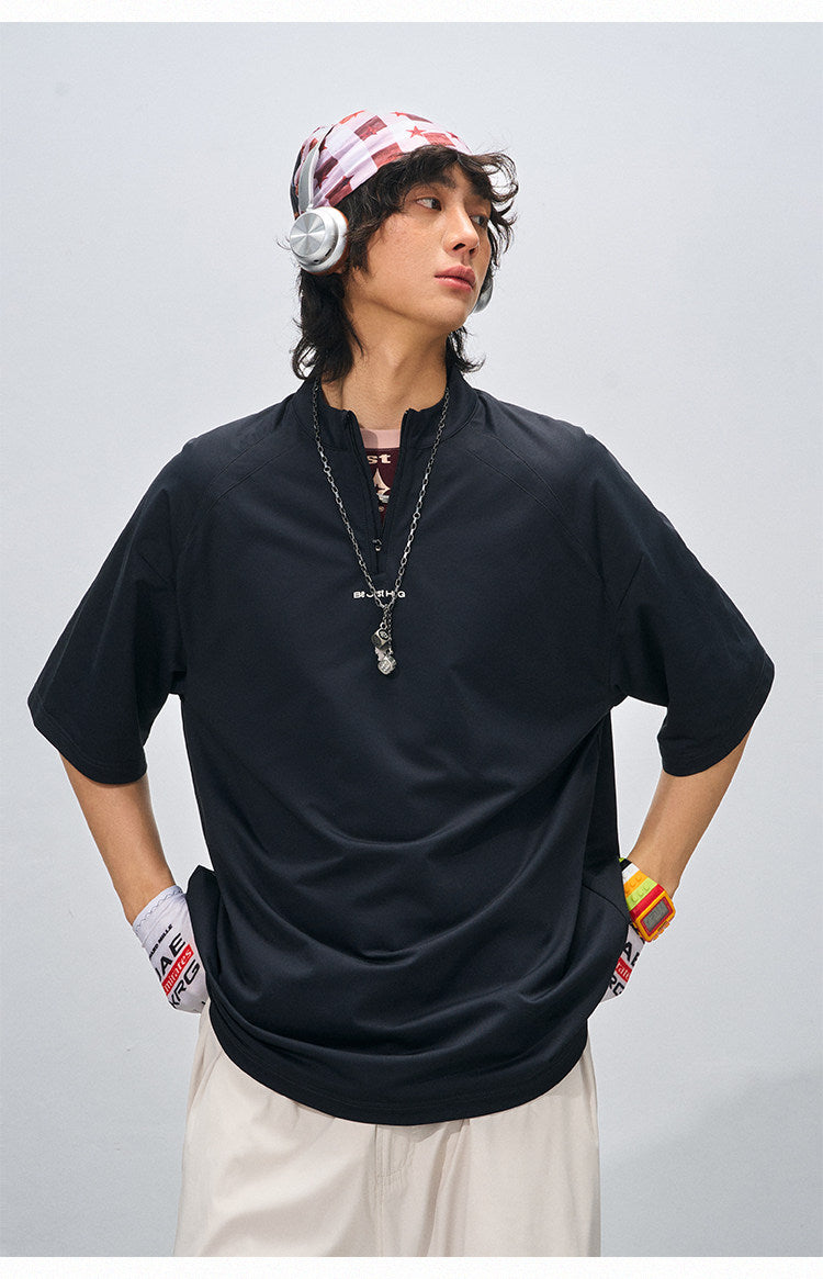 Half-Zip Stand Collar Polo T-Shirt