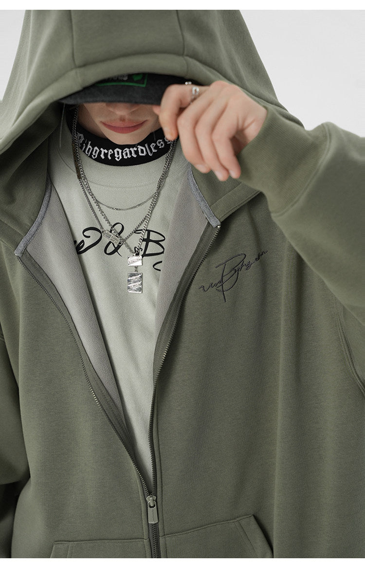 Unisex Waffle Knit Fleece-Lined Zip Hoodie