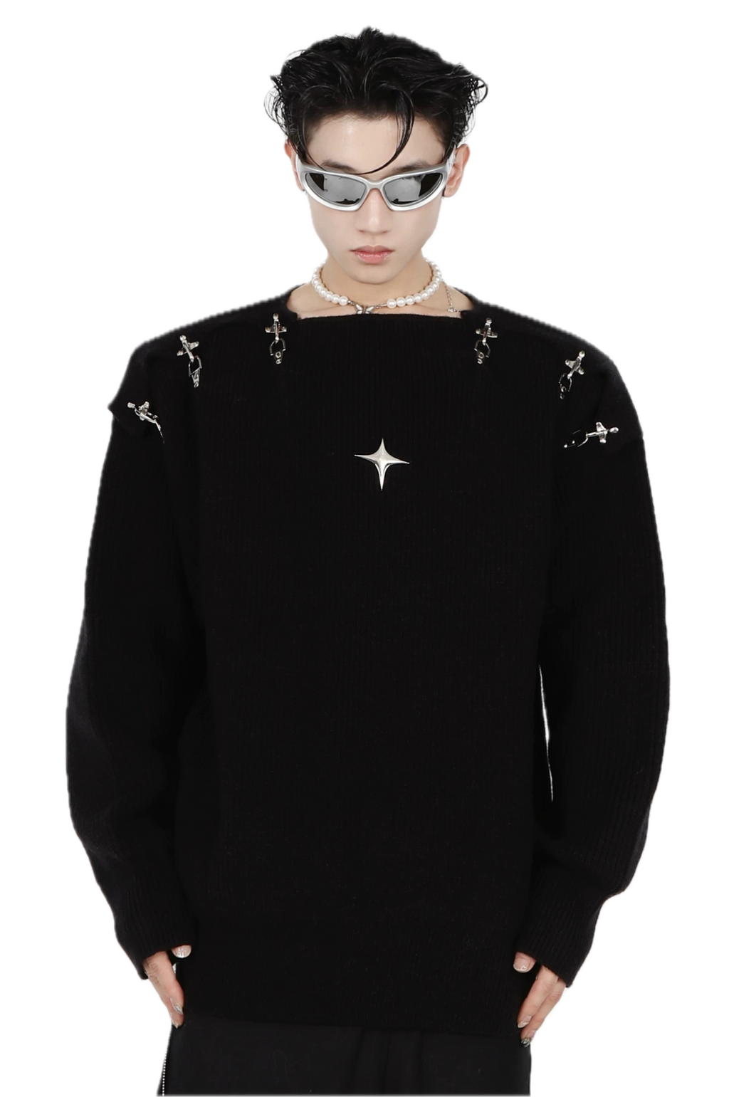 Metal Buckle Cut-Out Knit Sweater