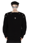 Metal Buckle Cut-Out Knit Sweater