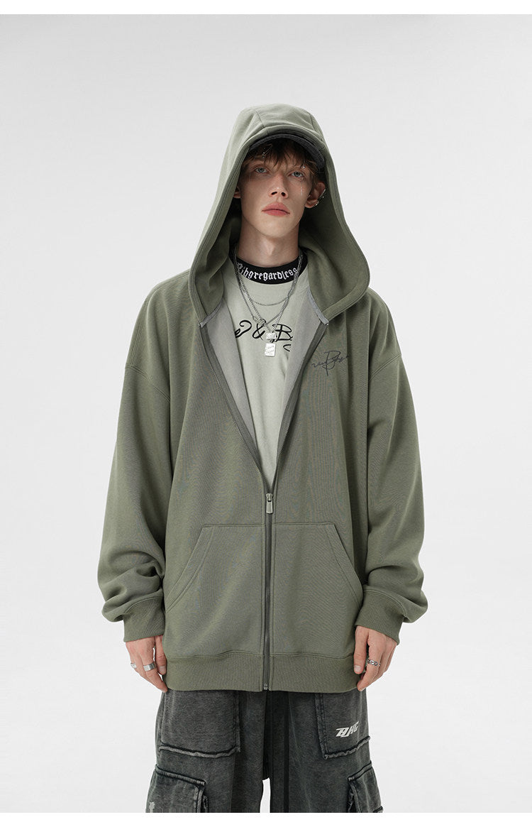 Unisex Waffle Knit Fleece-Lined Zip Hoodie