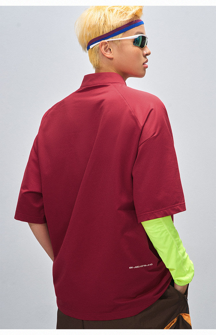 Half-Zip Stand Collar Polo T-Shirt