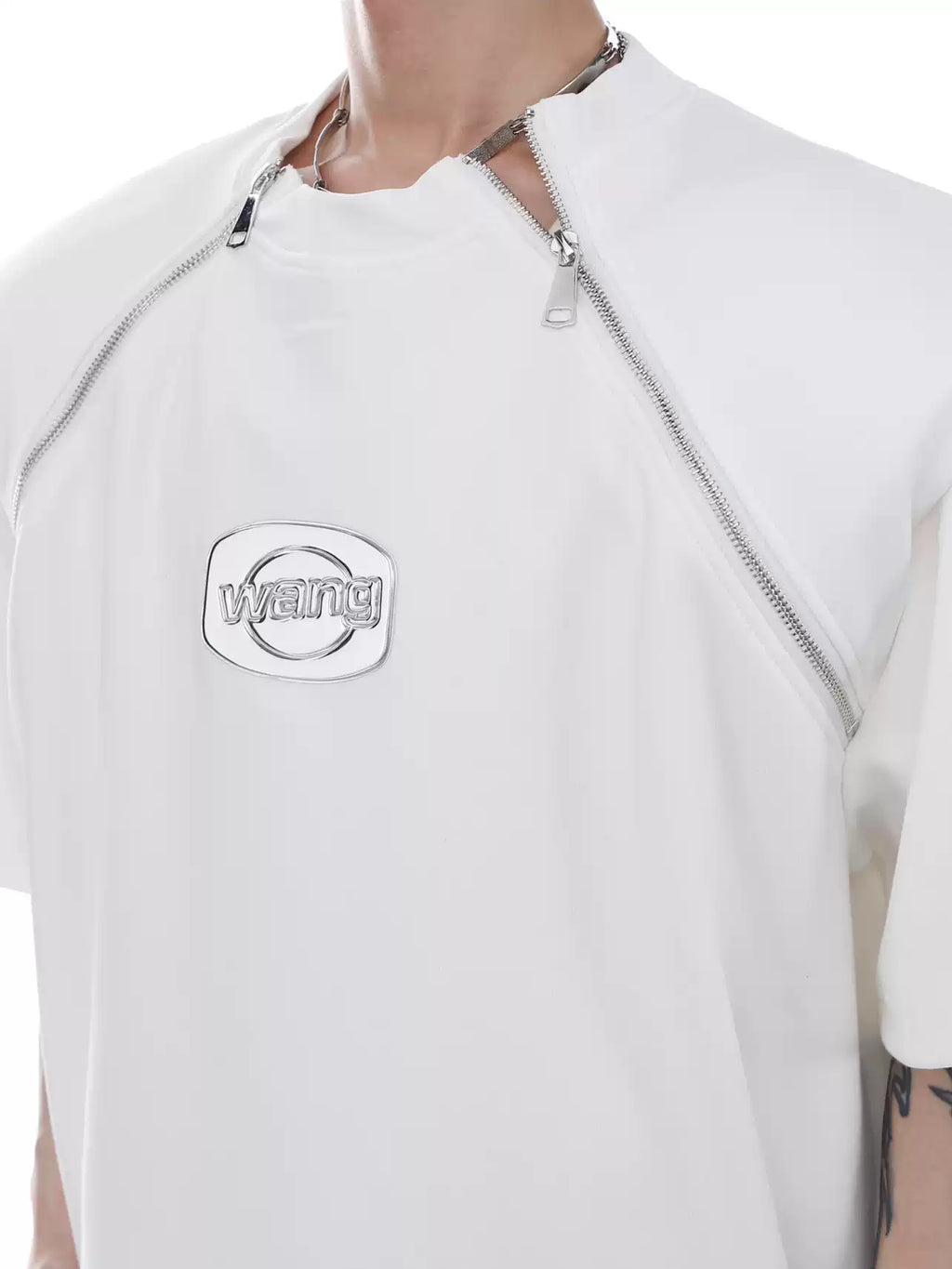 Padded Shoulder Zipper Splice T-Shirt