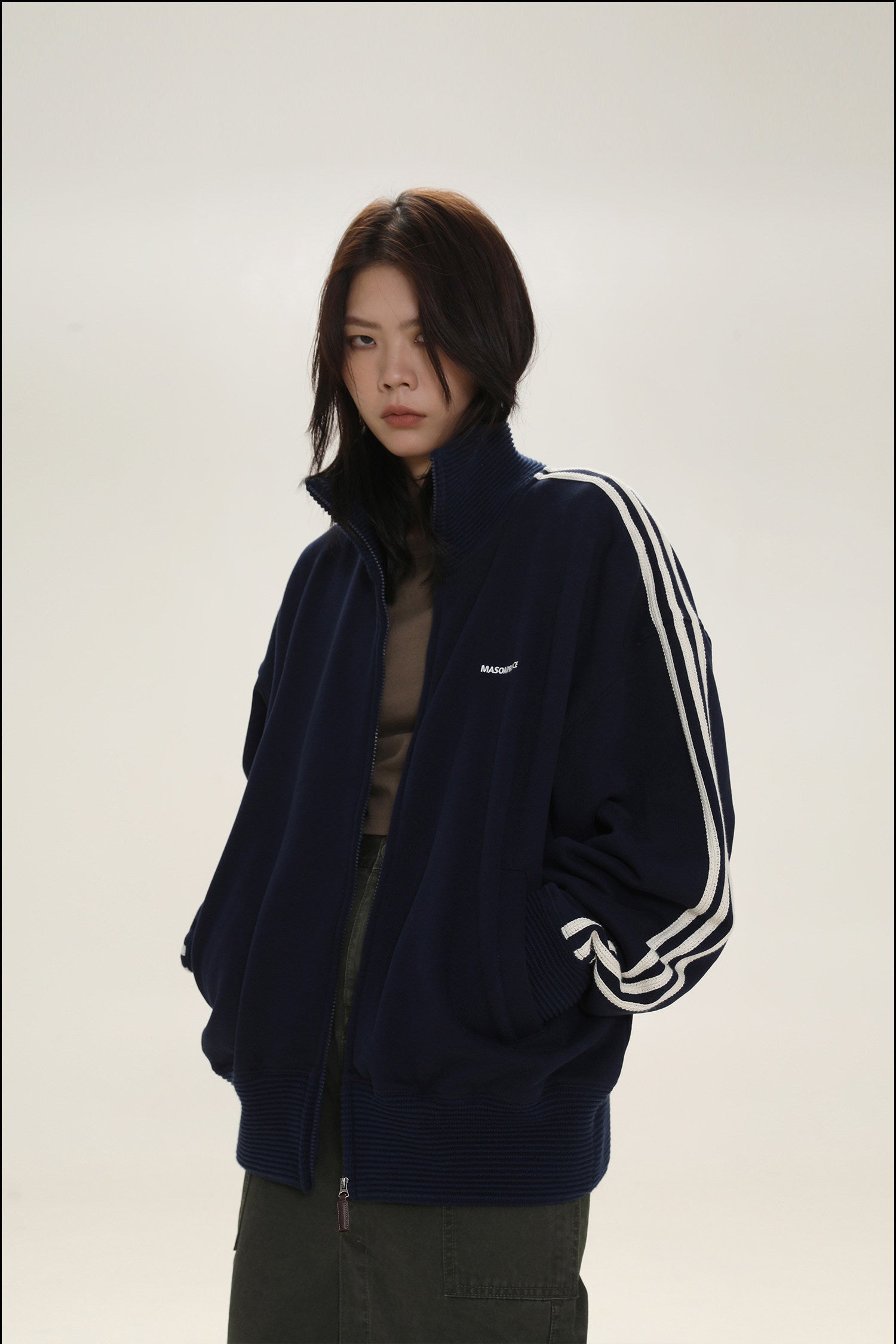 Unisex Retro Stand Collar Zip Track Jacket