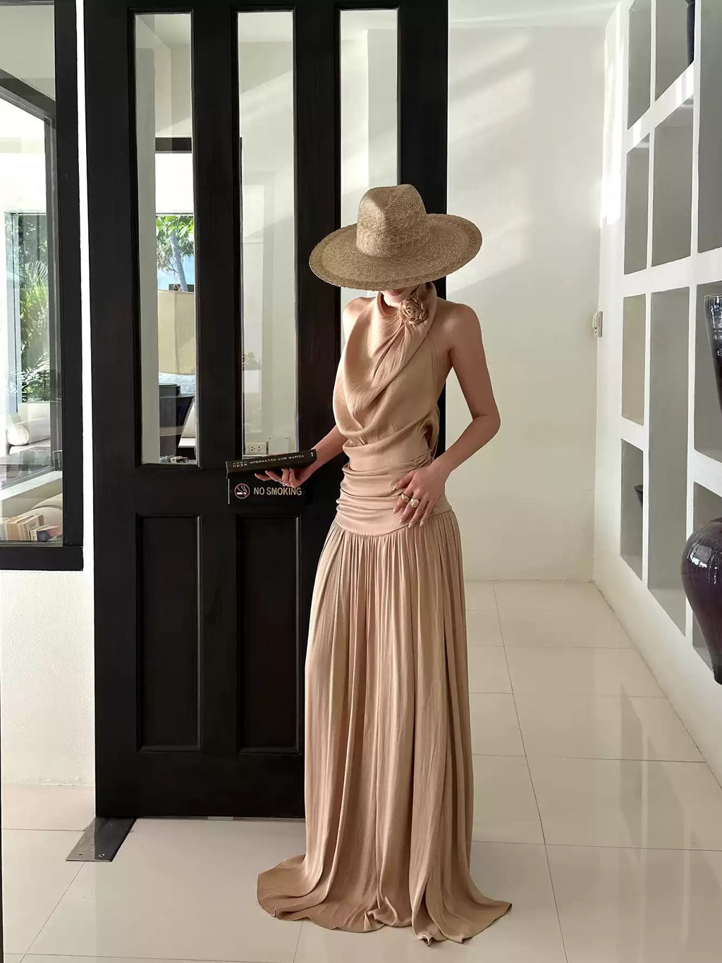 Halter Cowl Neck Backless Slip Maxi Dress