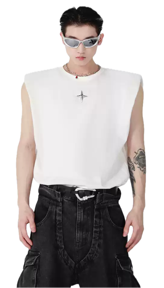 Star Spike Padded Shoulder Tank Top