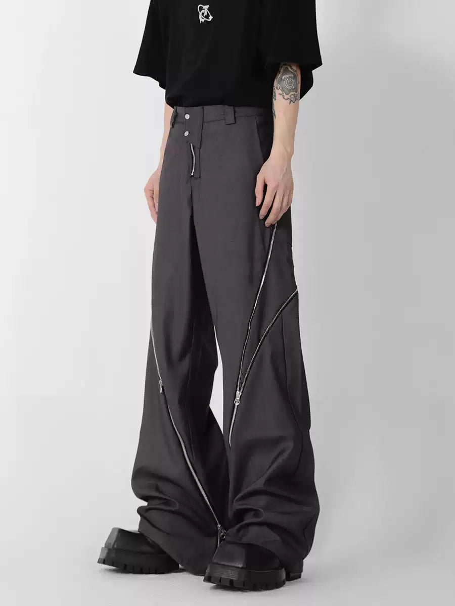 Zip-Slit Flared Straight Leg Trousers