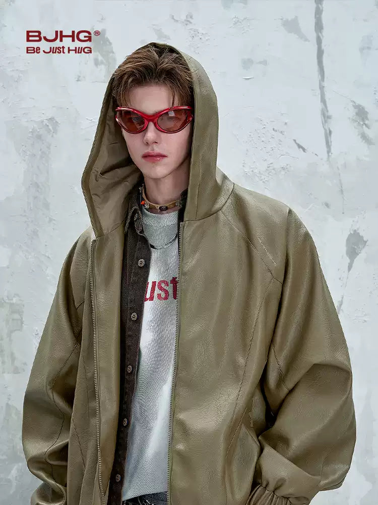 Unisex Vintage Hooded Motorcycle Jacket