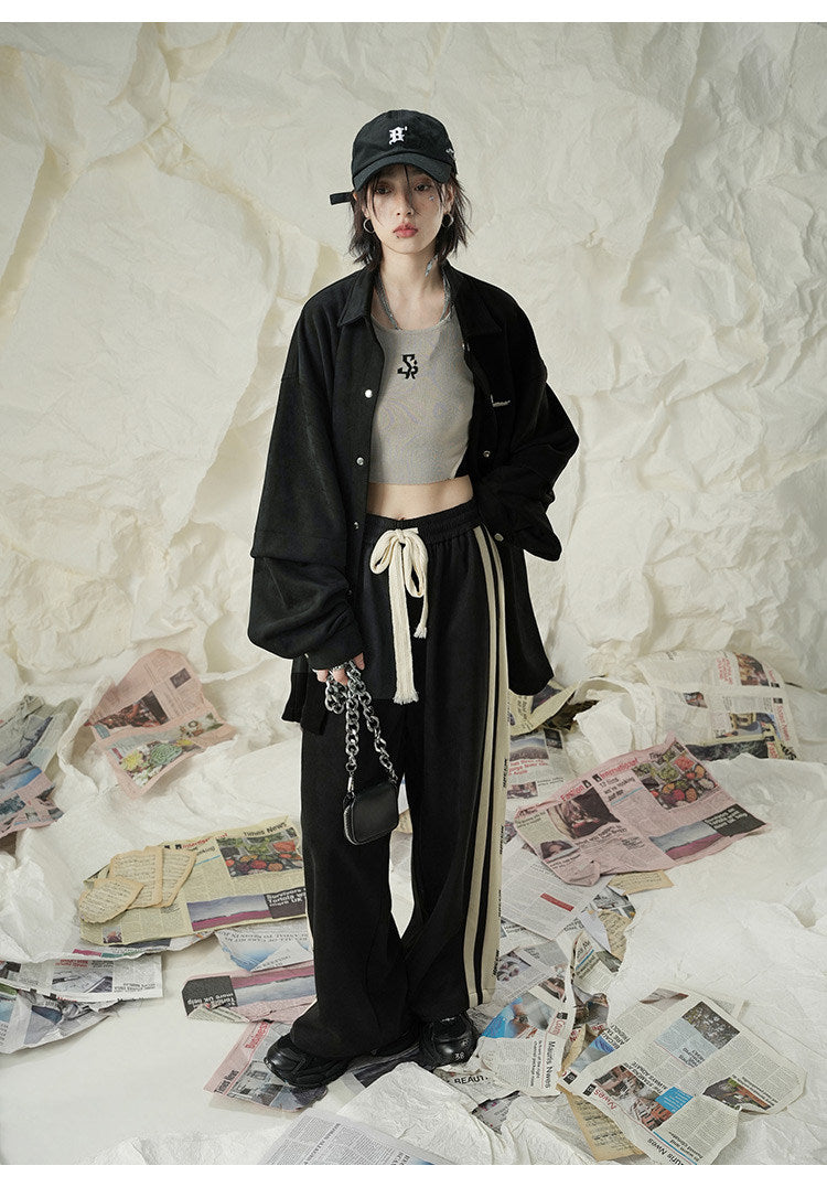 Fleece-Lined Suede Straight Leg Sweatpants
