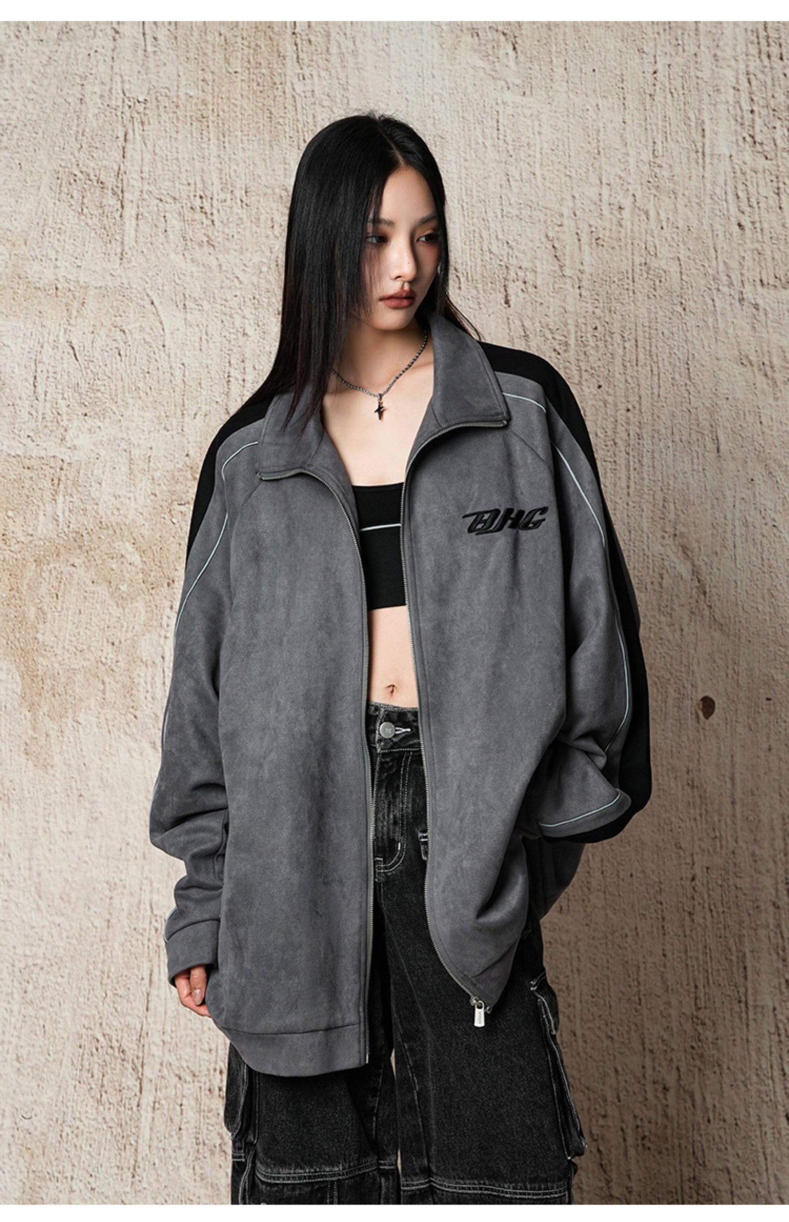 Unisex Vintage Faux Suede Bomber Jacket