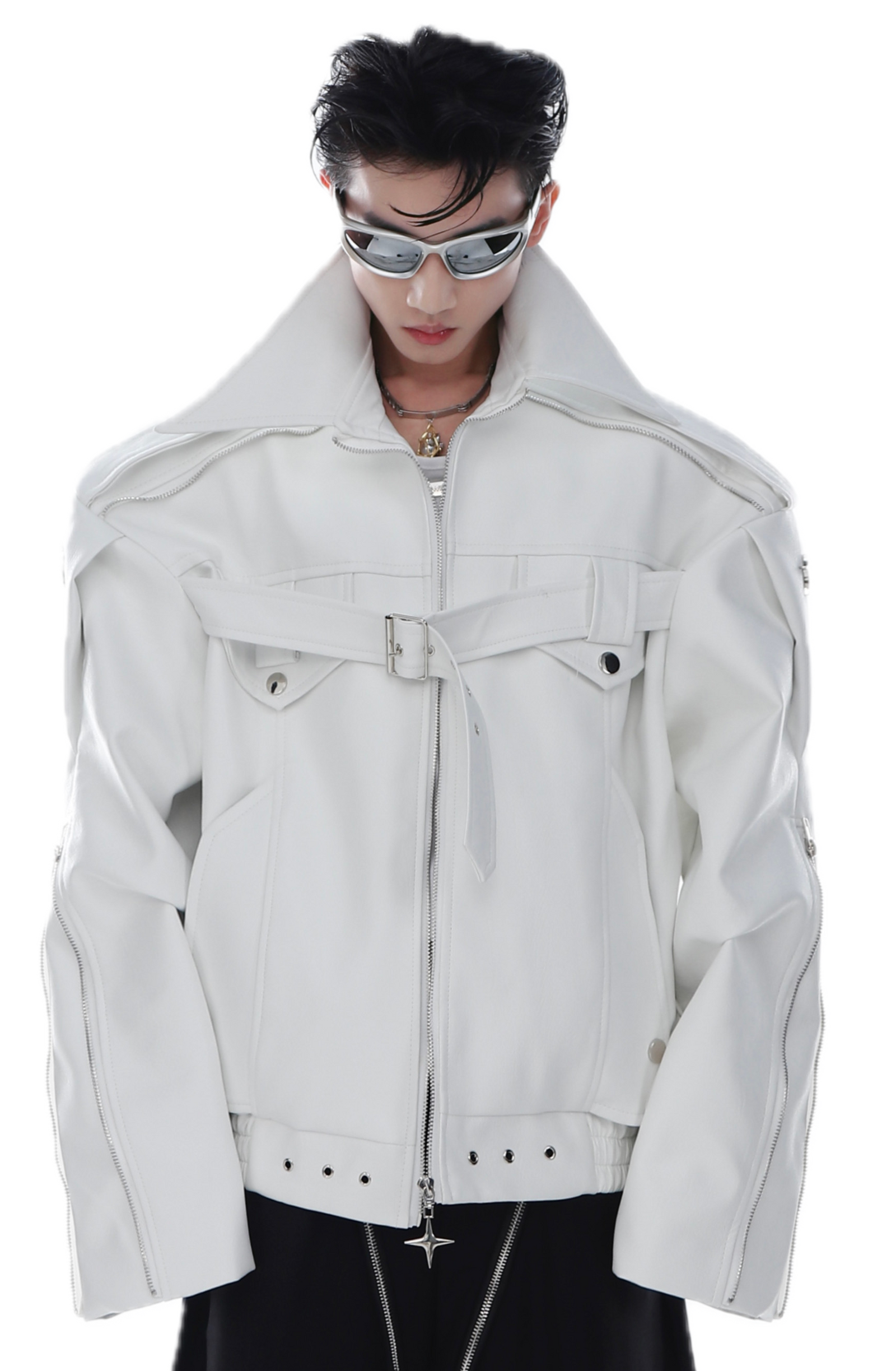Pin-Buckle Biker Jacket