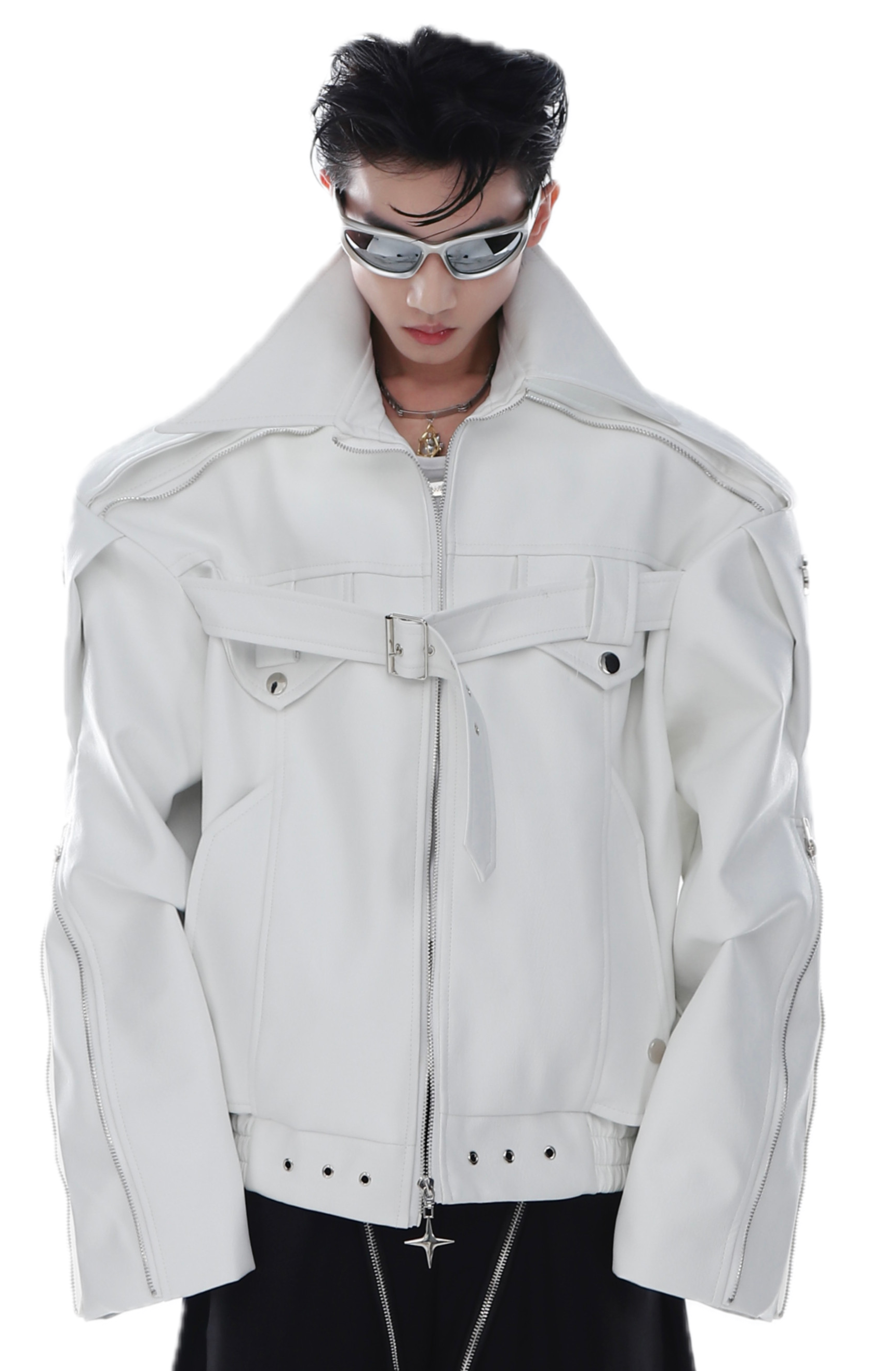 Pin-Buckle Biker Jacket