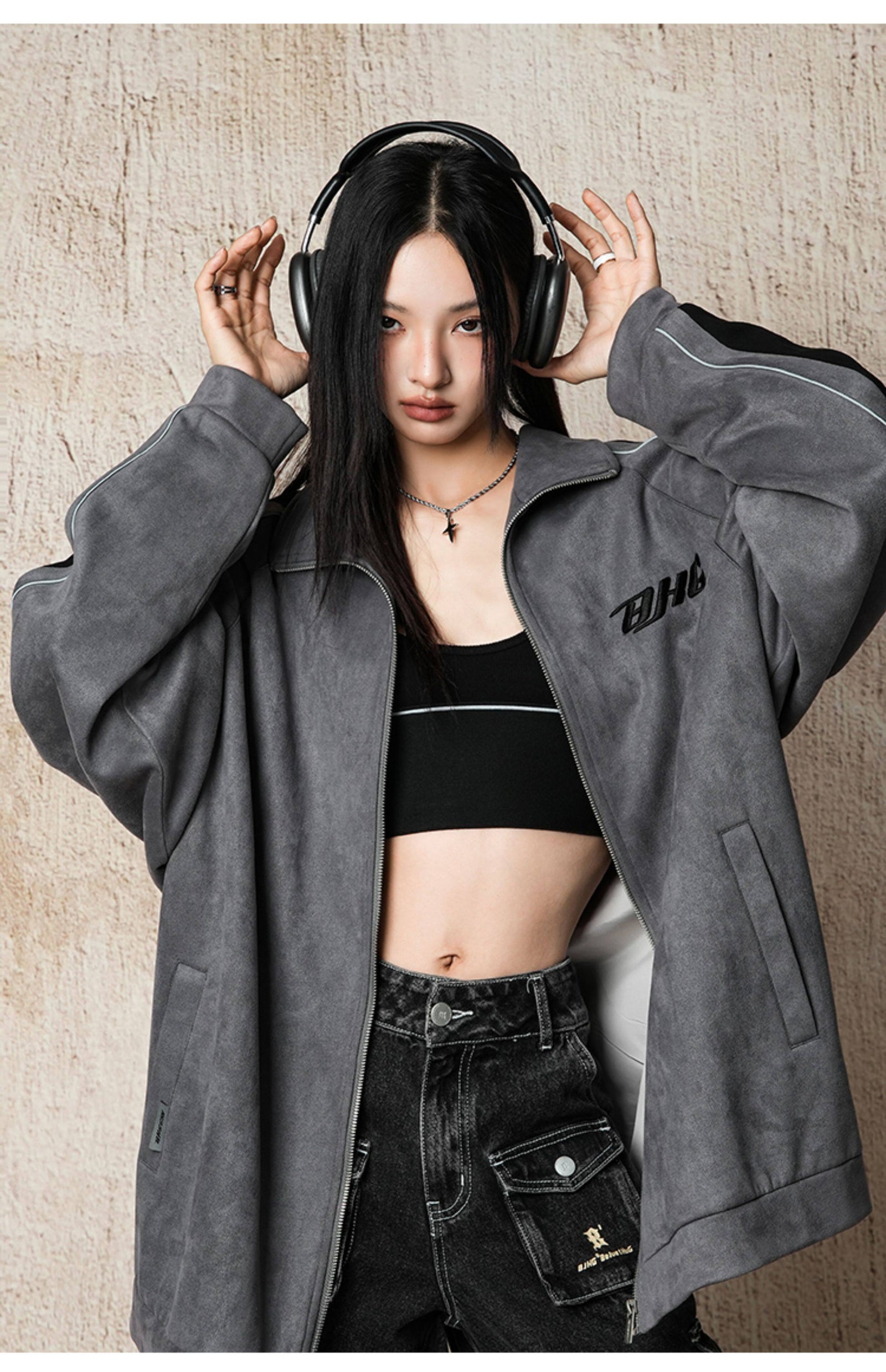 Unisex Vintage Faux Suede Bomber Jacket