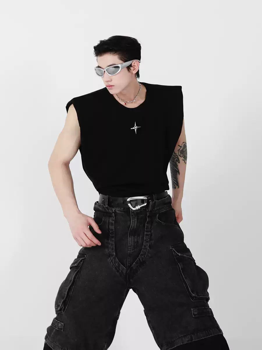 Star Spike Padded Shoulder Tank Top