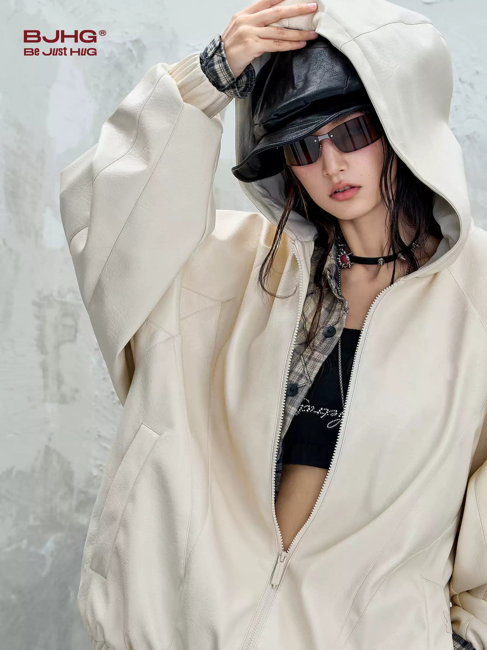 Unisex Vintage Hooded Motorcycle Jacket