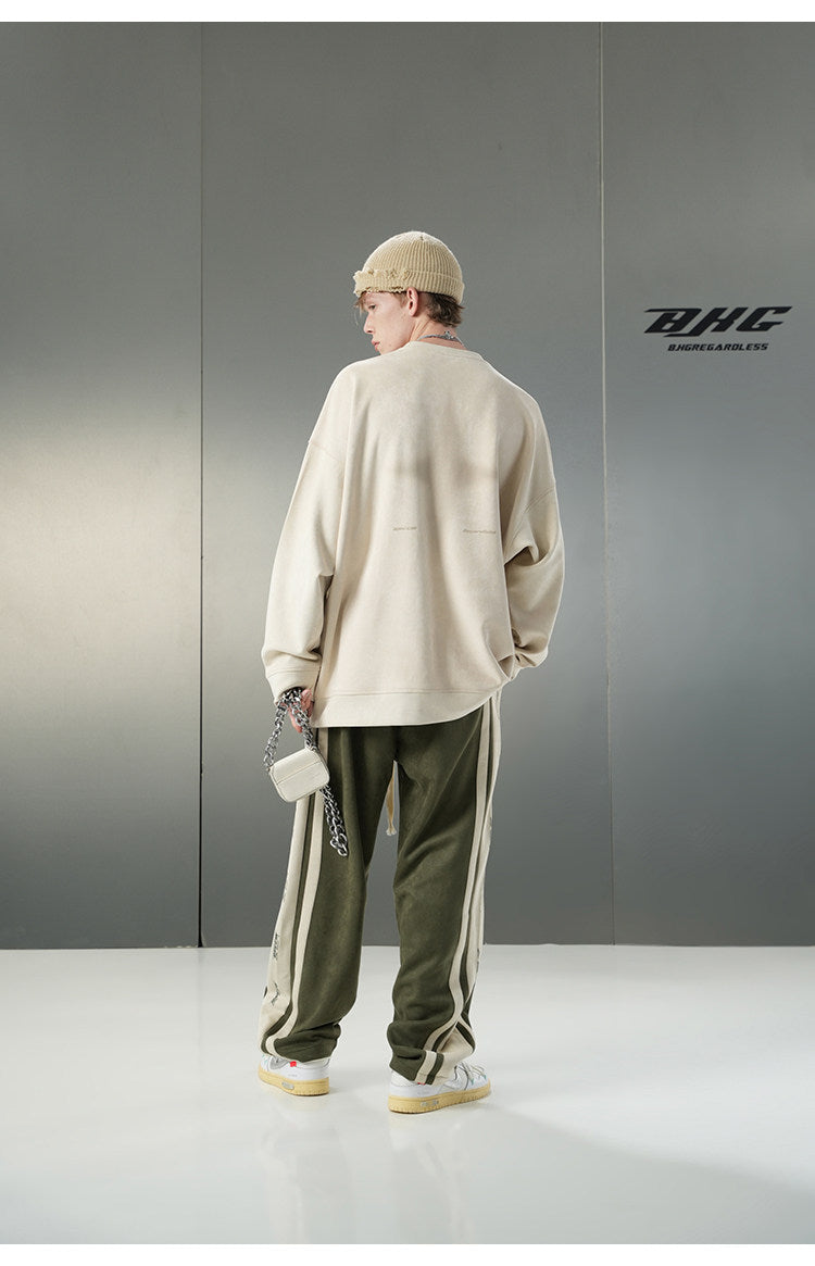 Fleece-Lined Suede Straight Leg Sweatpants