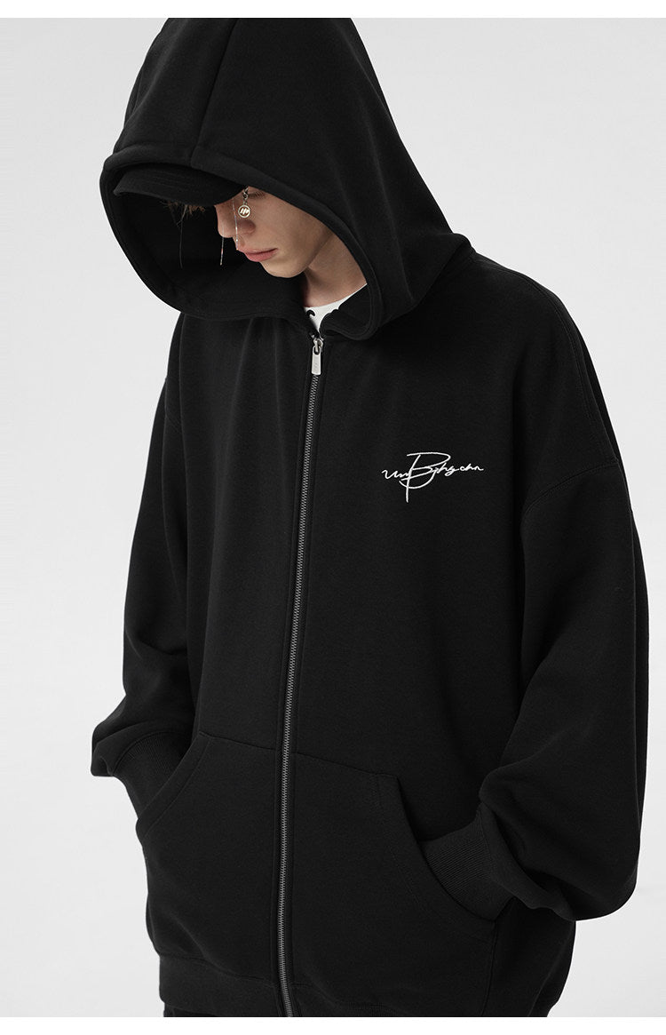Unisex Waffle Knit Fleece-Lined Zip Hoodie