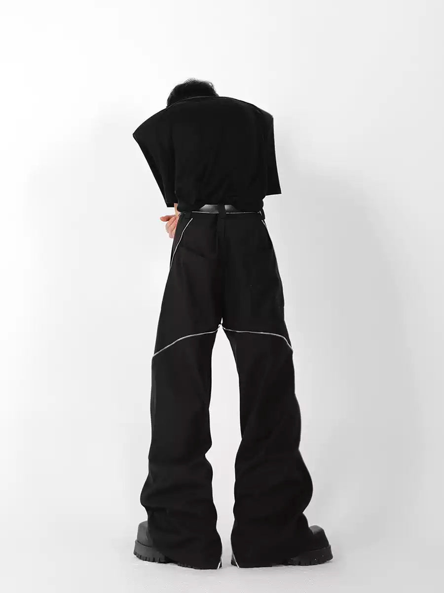 Zip-Slit Flared Straight Leg Trousers