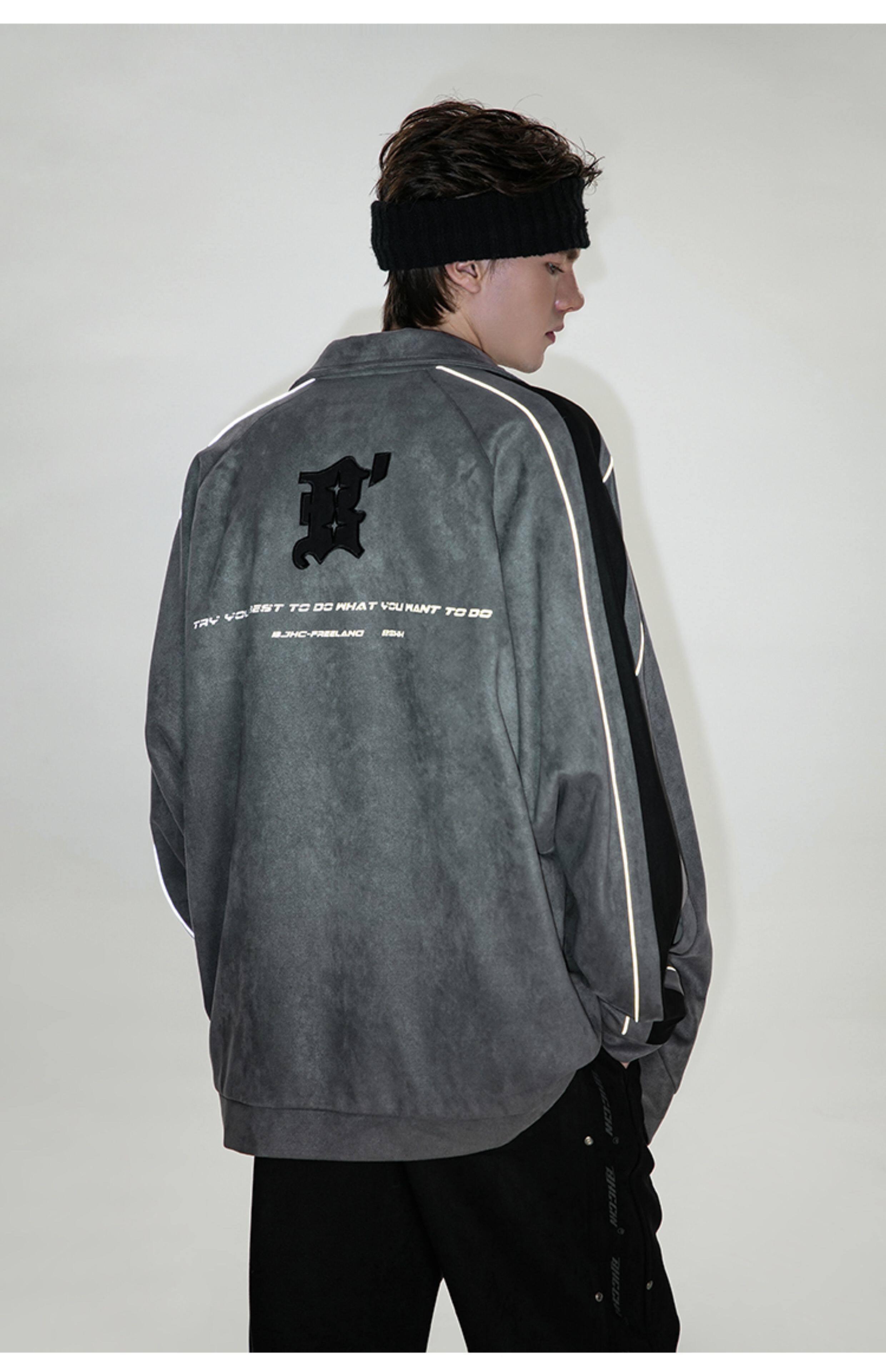 Unisex Vintage Faux Suede Bomber Jacket