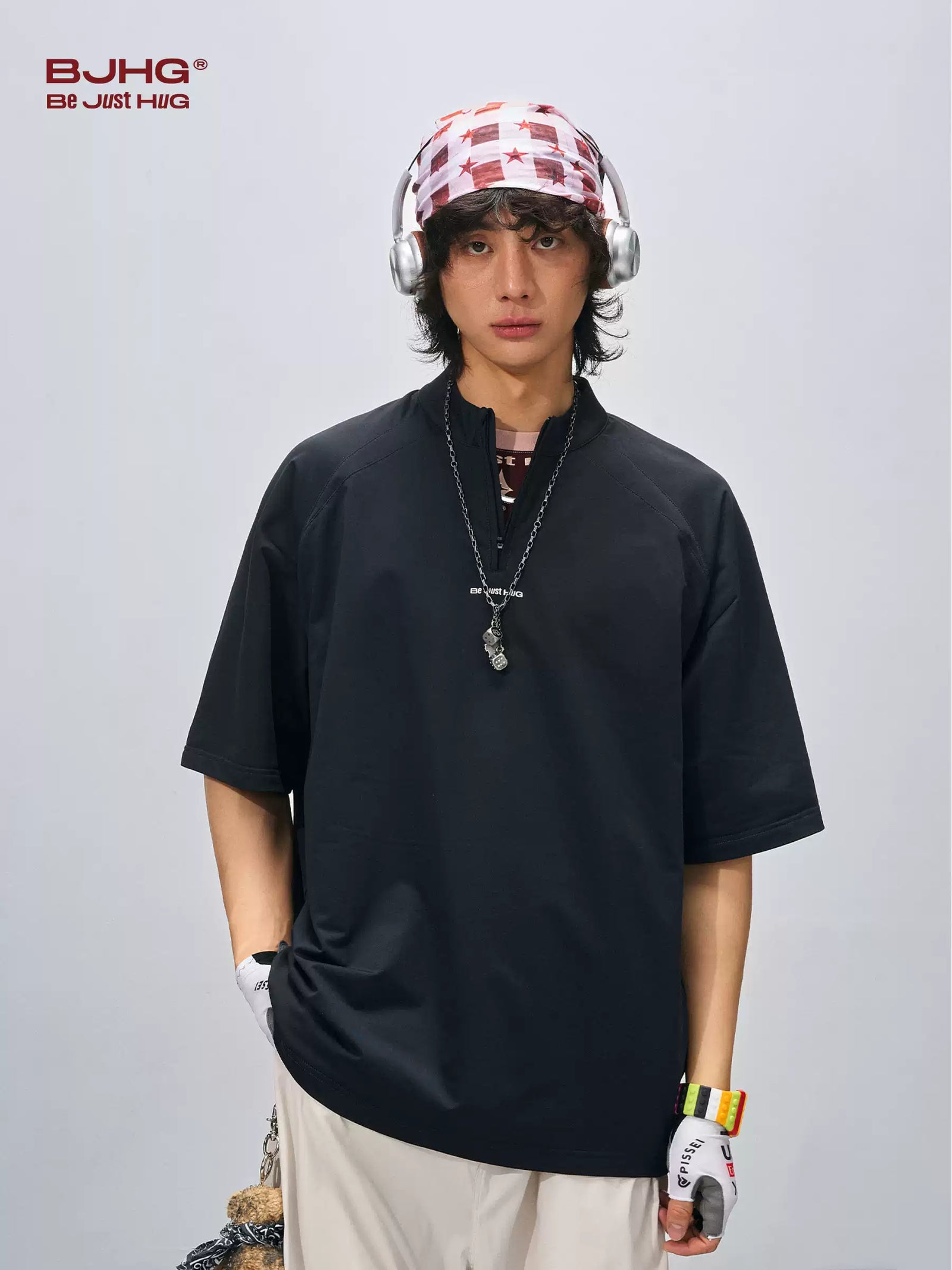 Half-Zip Stand Collar Polo T-Shirt