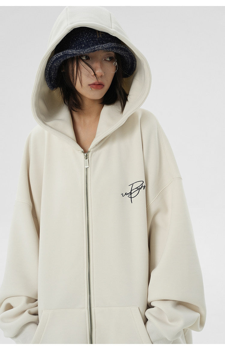 Unisex Waffle Knit Fleece-Lined Zip Hoodie