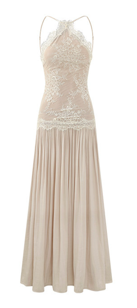 Lace Panel Halter Slip Maxi Dress