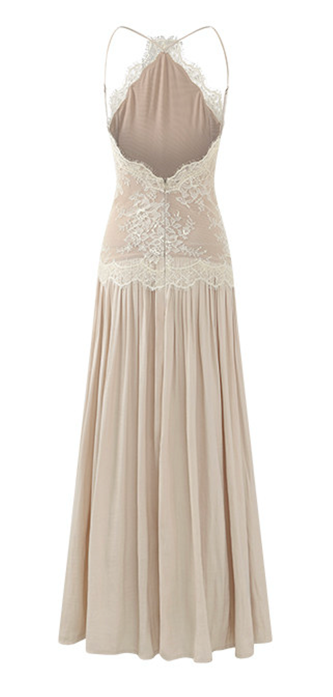Lace Panel Halter Slip Maxi Dress