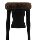 Off-Shoulder Faux Fur Trim Long Sleeve Top