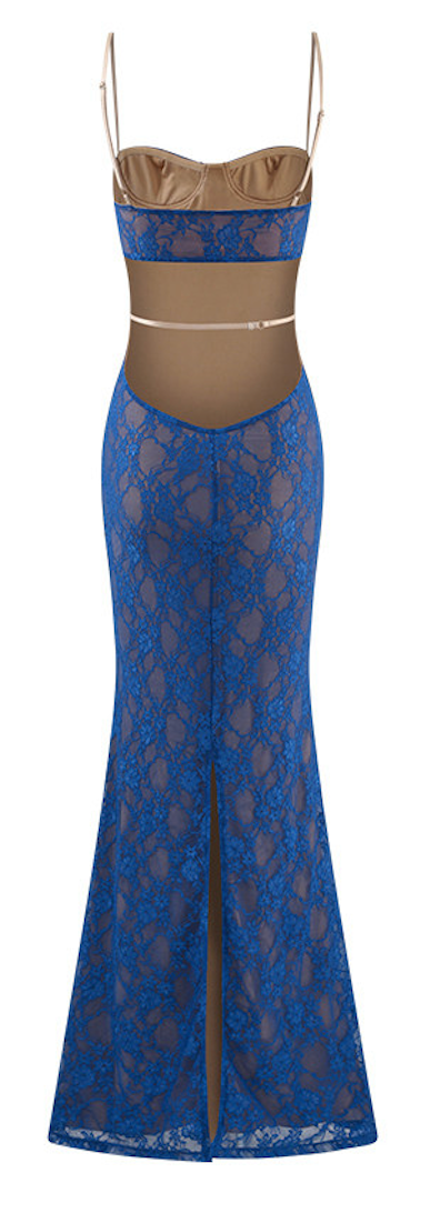 Royal Blue Backless Fishtail Bodycon Slip Maxi Dress