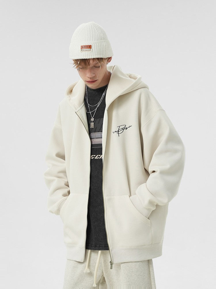 Unisex Waffle Knit Fleece-Lined Zip Hoodie
