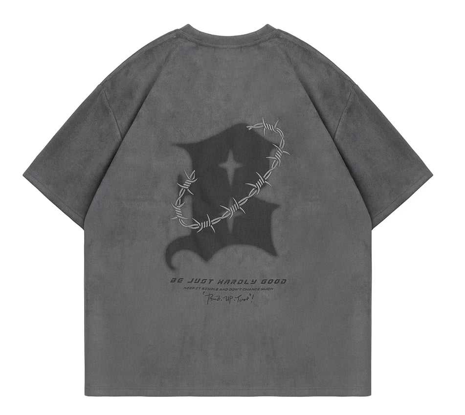 Unisex Oversized Thorns Suede T-Shirt
