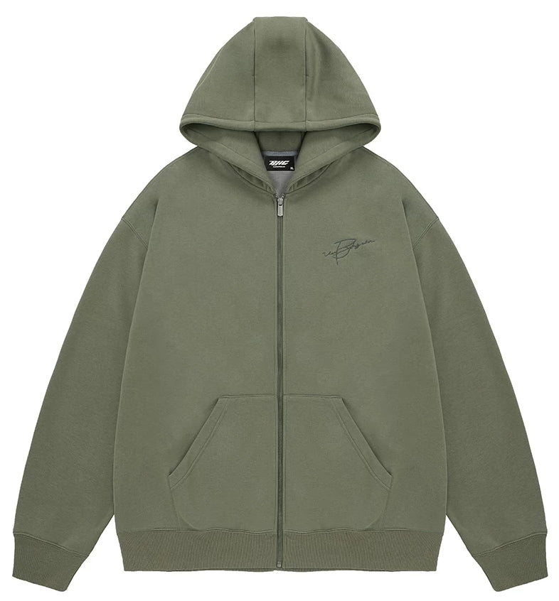Unisex Waffle Knit Fleece-Lined Zip Hoodie